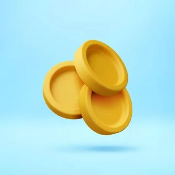 3D Three gold coin floating in air. Stock Illustration