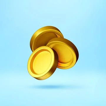 3d Three golden coin floating Illustrazione stock