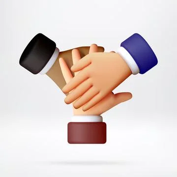 3D Three human hands stacked on top of each other Stock Illustration