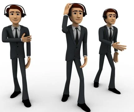3d three men with headphone concept Stock Illustration