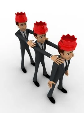 3d three men with red crown on head concept Stock Illustration