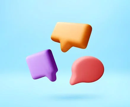 3D Three multicolor floating speech bubbles Stock Illustration