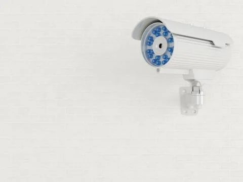 3d Three surveillance camera on brick wall. Stock Illustration