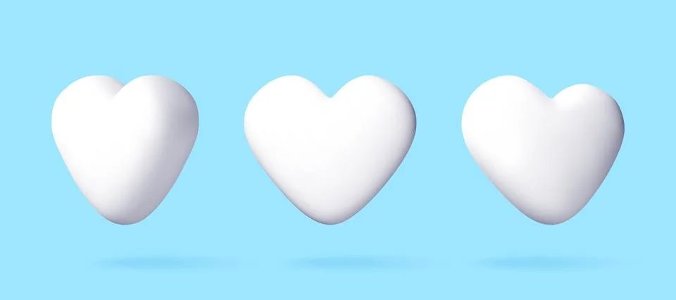 3D Three white hearts floating on blue Stock Illustration