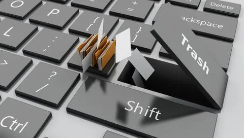 3d Throwing papers to open "trash" button Stock Illustration