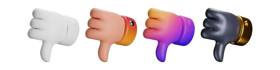 3D thumb down set assortment displaying high quality reflective hand gestures, f Stock Illustration