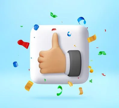 3D Thumb up gesture button with colorful confetti. Stock Illustration