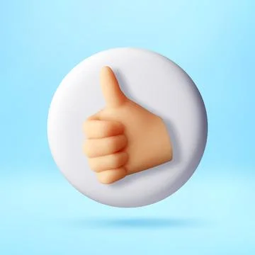 3D Thumb up gesture on white circle, like button. Stock Illustration