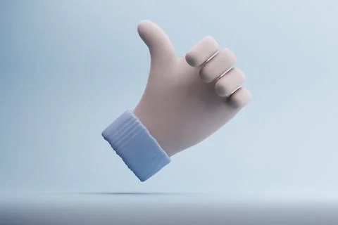 3D Thumbs Up Gesture, Light Blue Studio Background Stock Illustration