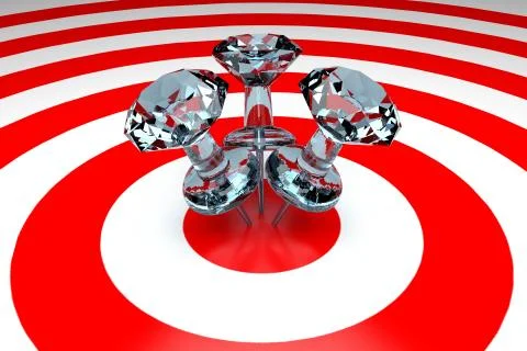 3D Thumbtacks On Target - Diamond Stock Illustration