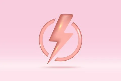 3d thunder bolt flash lightning symbol Isolated on pink background. Realist.. Stock Illustration