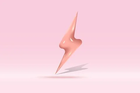 3d thunder bolt flash lightning symbol Isolated on pink background. Realist.. Stock Illustration