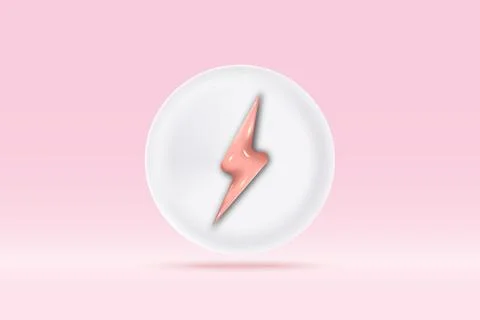 3d thunder bolt flash lightning symbol Isolated on pink background. Circle .. Stockillustratie