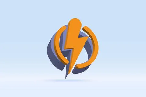 3d thunder bolt symbol Isolated on white background. Circle style Realistic.. Stock Illustration