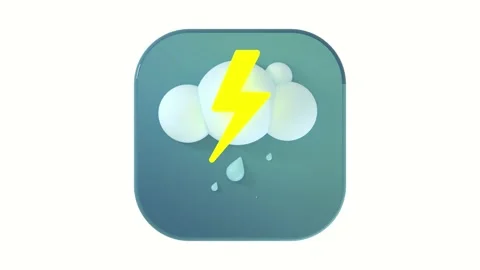 3D thundercloud icon with rain on a gray button on a white background Stock Footage 230776075