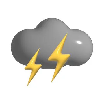 3D thunderstorm with lightning, grey cloud icon. 3d storm weather element Stock Illustration
