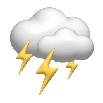 3D thunderstorm with lightning, white cloud icon. 3d storm weather element Stock Illustration