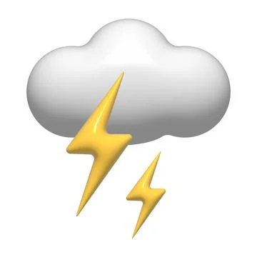 3D thunderstorm with lightning, white cloud icon. 3d storm weather element Stock Illustration