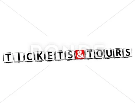 3d tickets and tours button click here block text Stock Illustration