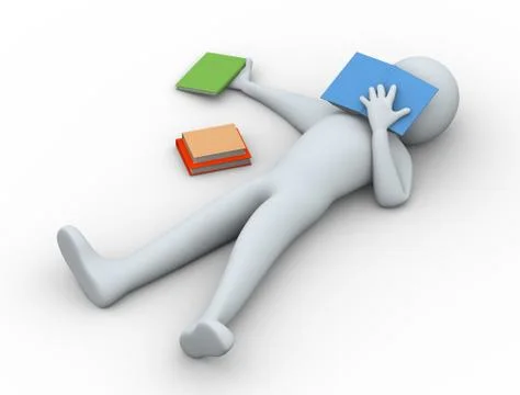 3d tired student sleeping Stock Illustration