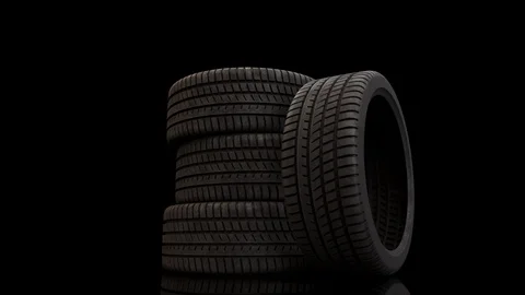 3D TIRES ON BLACK BACKGROUND Stock Footage 120278069