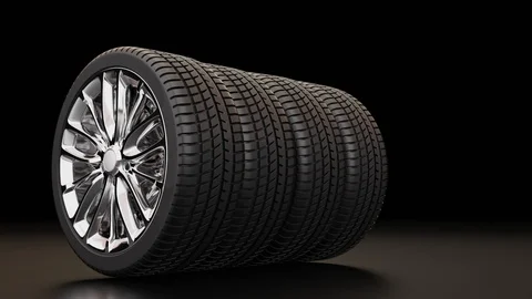 3D TIRES ON BLACK BACKGROUND Stock Footage 120537080