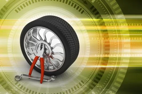 3d tires replacement concept Illustrazione stock