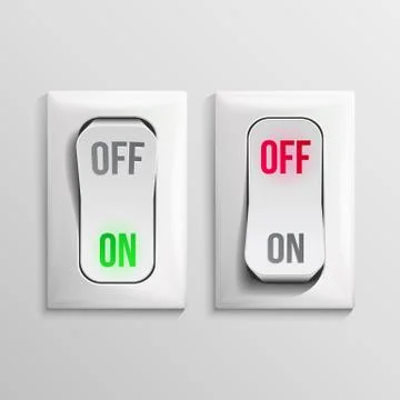 3D Toggle Switch Vector. White Switches With On, Off Position. Electric Light Illustration