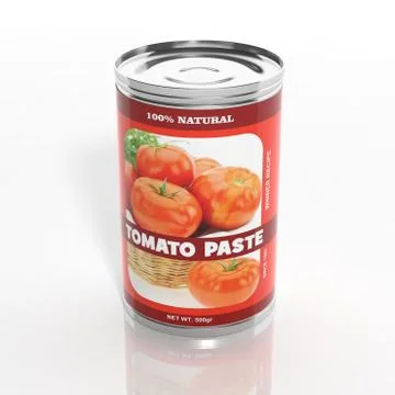 3D tomato paste metallic can isolated on white Stock Illustration