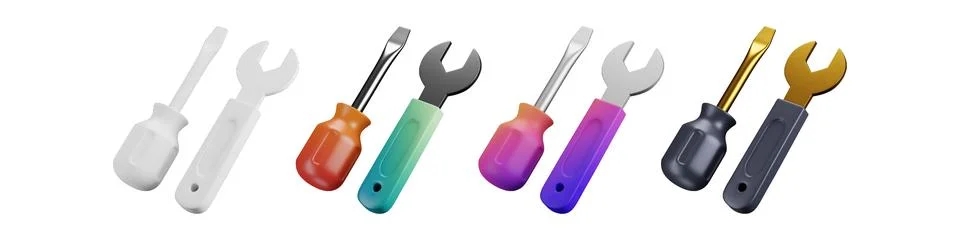 3D tools sheet assortment displaying high quality reflective screwdrivers, wrenc Stock Illustration