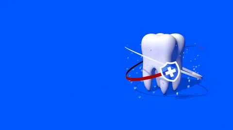 3D Tooth on Blue Background with Safety and Medical Shield Stock Illustration
