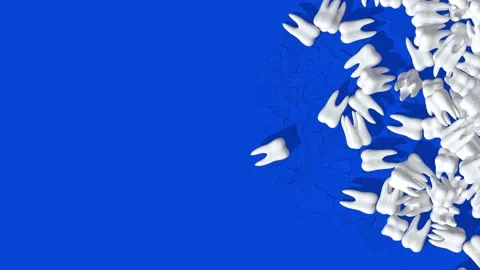 3D Tooth Falling on Blue Background, Strong Tooth that Break The Floor Even. Stock Footage 183914990