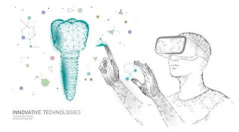 3d tooth innovation virtual reality polygonal concept. Dentistry implant symbol Stock-Illustration