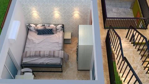 3D Top-Down Render of a Modern Bedroom Interior Layout Ilustración de archivo