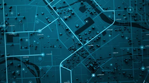 3D Top view City map with navigator line... | Stock Video | Pond5