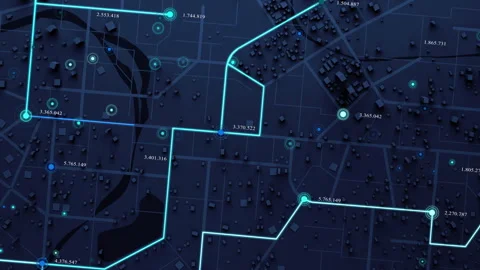 3D Top view City map with navigator line... | Stock Video | Pond5