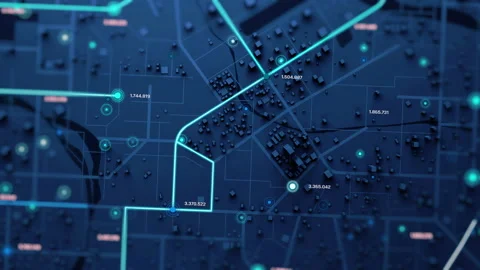 3D Top view City map with navigator line... | Stock Video | Pond5