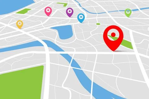 3D top view of a map with destination location point 010 Illustrazione stock