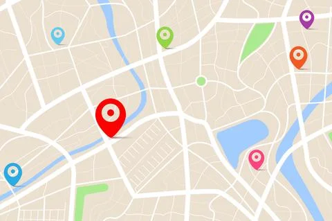 3D top view of a map with destination location point 003 Illustrazione stock