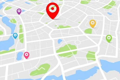 3D top view of a map with destination target point location point 스톡 일러스트