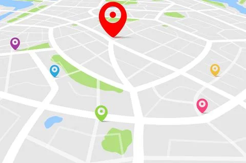 3D top view of a map with destination target point location point 스톡 일러스트