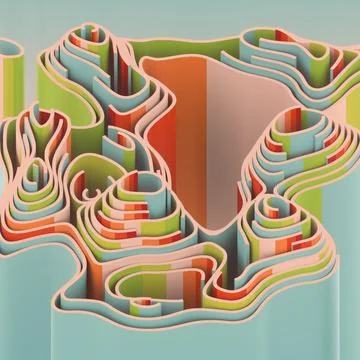 3D Topographic Height Map Layered Pastel Mint and Peach Relief Background Stock Illustration