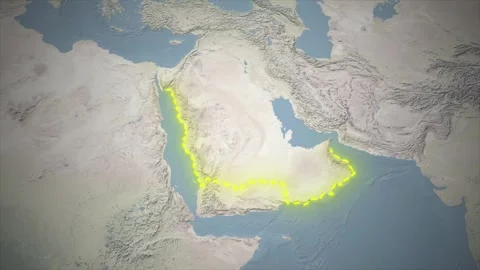 3D Topographic Map Animation Highlighting GCC States in Middle East Vídeos de archivo 336560663