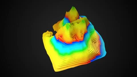 3D Topographic map background concept with colored layers, rendering abstract Stock Illustration