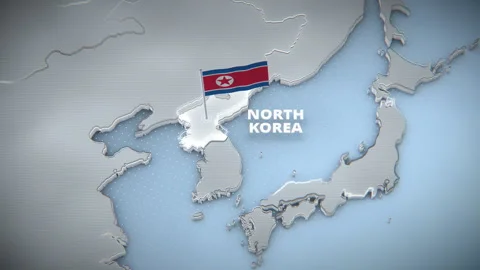 3D Topographic North Korea Map With Flag And Broadcast Highlight Graphic Stock Footage 336565711