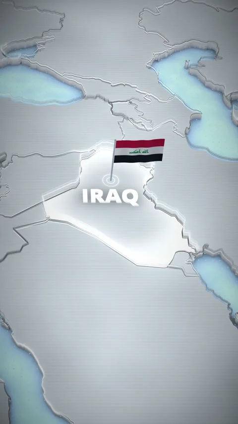 3d topographical map of Iraq, Middle East, with a national flag and typography. Stock Footage 340143473