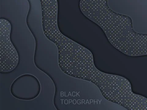 3D topography background. Abstract texture. Modern black paper cut pattern with 스톡 일러스트