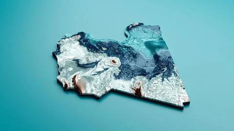 3D topography map of Libya isolated on a blue background Illustrazione stock