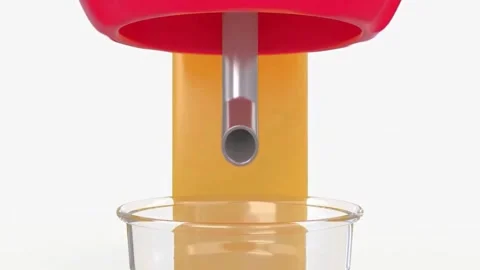3D Toy Juice Machine Pouring Purple Drink with Straw and Text Word Stock Footage 335136674