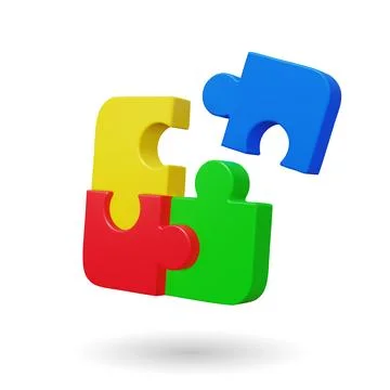 3d toy puzzle. Vector illustration. Jigsaw pieces connecting together. Busine Illustrazione stock